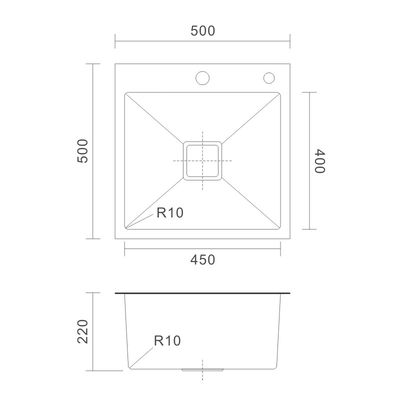 Topmount Stainless Steel Kitchen Sink 16 Gauge Single Bowl 18 Gauge 50x50