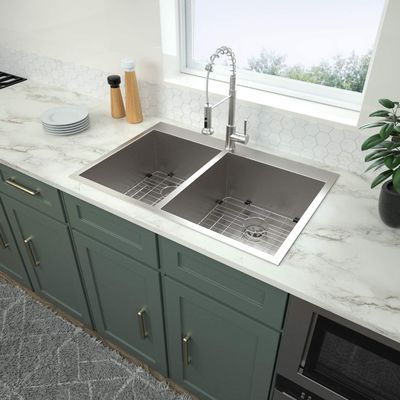 Brushed Topmount Stainless Steel Kitchen Sink Double Bowl  50 50 16 Gauge 80x50