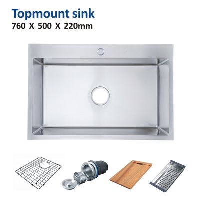 16 Gauge Topmount Stainless Steel Kitchen Sink Single Bowl  Brushed 76x50