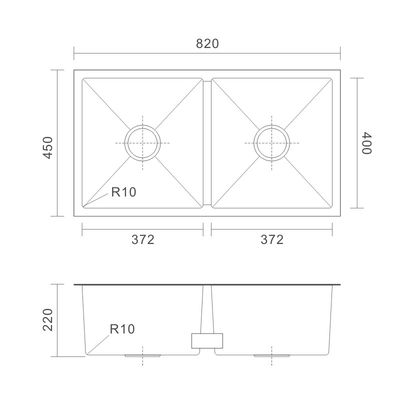 50 50 Brushed Stainless Steel Undermount 2 Bowl Sink 16 Gauge