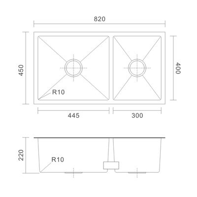 16 Gauge Undermount Stainless Steel Kitchen Sink  60/40 82x45