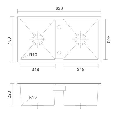 82x45 Rectangular Stainless Steel Sink , 18 Gauge Undermount Sink