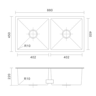 Rectangular Undermount Stainless Steel Kitchen Sink 16 Gauge 50/50 88x45