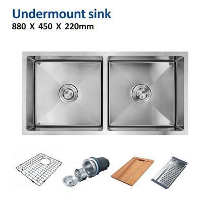 Rectangular Undermount Stainless Steel Kitchen Sink 16 Gauge 50/50 88x45