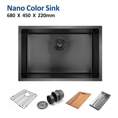 68x45 Coloured Stainless Steel Sink , 26 3/4" Black Brushed Undermount Kitchen Sink