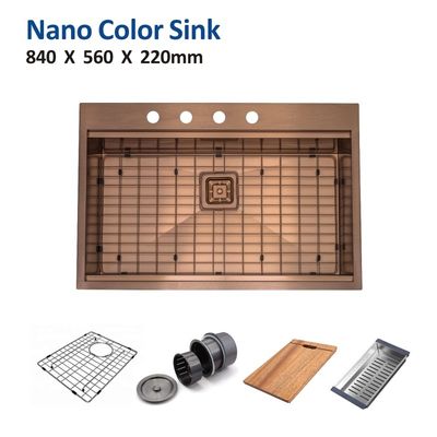 84x56 Coloured Stainless Steel Sink  Copper Brushed Topmount 33 Inch 1 Bowl Kitchen Sink