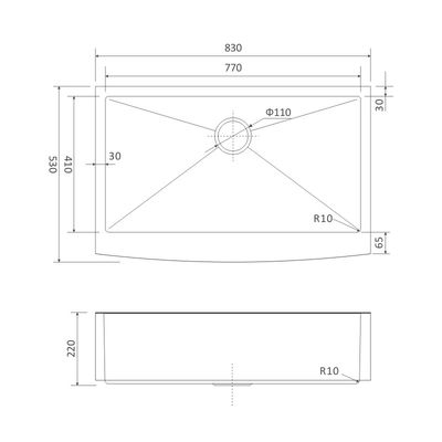 33 Inch Apron Stainless Steel Kitchen Sink 83x54 16 Gauge Single Bowl Brushed