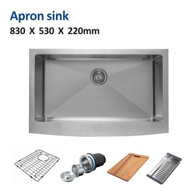 33 Inch Apron Stainless Steel Kitchen Sink 83x54 16 Gauge Single Bowl Brushed