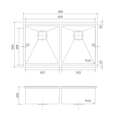 Undermount Stainless Steel Work Station Sink , Copper 36 Double Bowl Farmhouse Sink