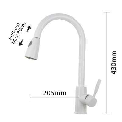 White Stainless Steel Kitchen Faucet Mixer Two Functions Retractable Kitchen Tap