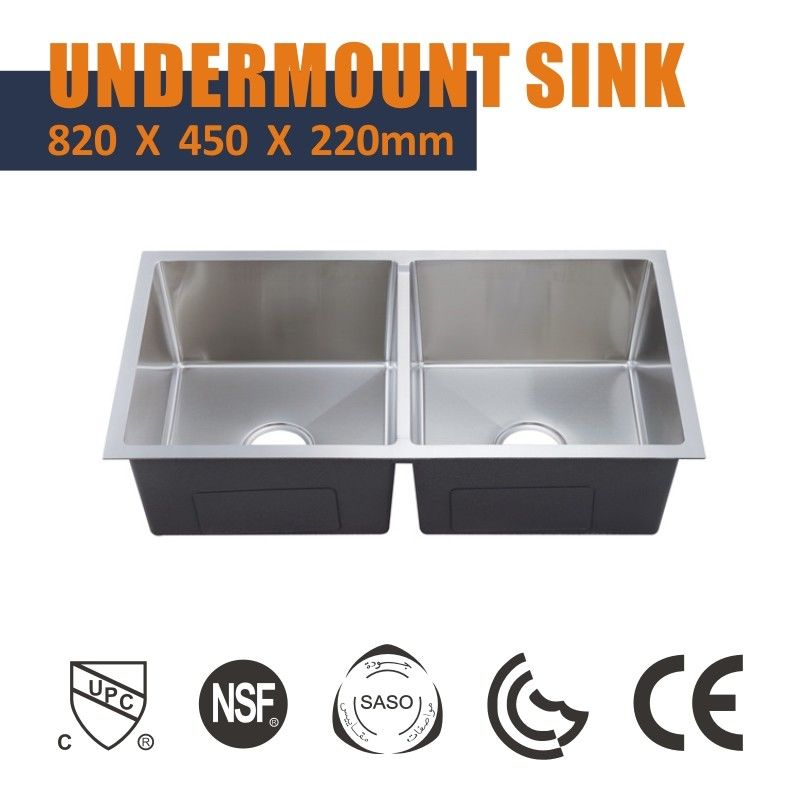 50 50 Brushed Stainless Steel Undermount 2 Bowl Sink 16 Gauge