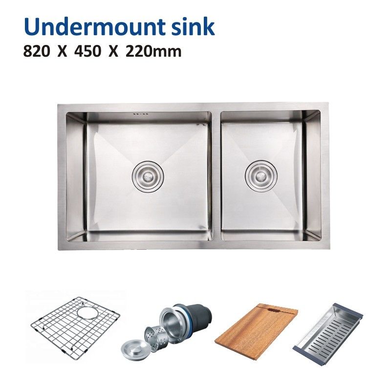 2 Bowl 30 Stainless Steel Undermount Kitchen Sink 16 Gaug Brushed 82x45