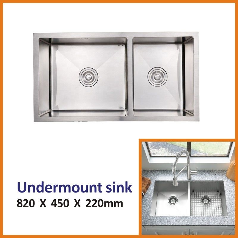 60 40 Undermount Stainless Steel Kitchen Sink  16 Gauge Cabinet Double Bowl Bar Sink 82x45