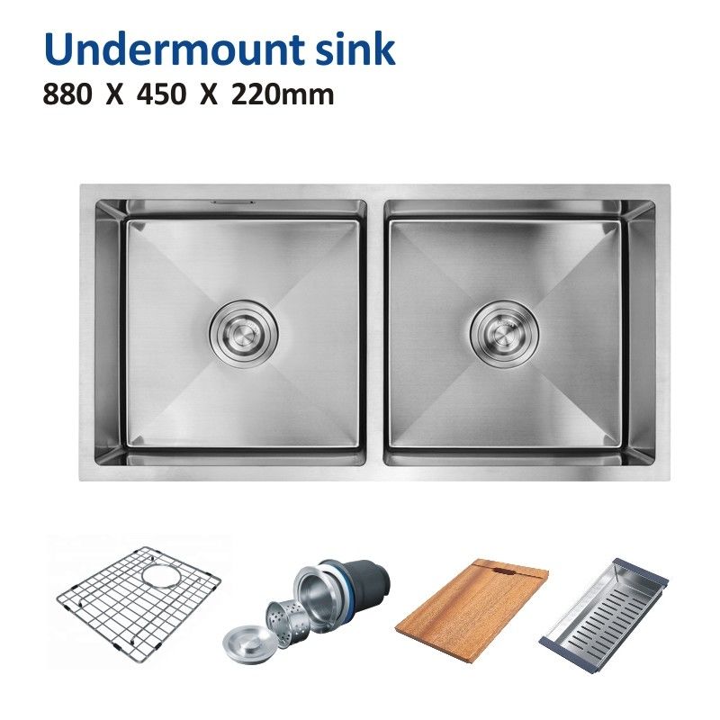 Rectangular Undermount Stainless Steel Kitchen Sink 16 Gauge 50/50 88x45