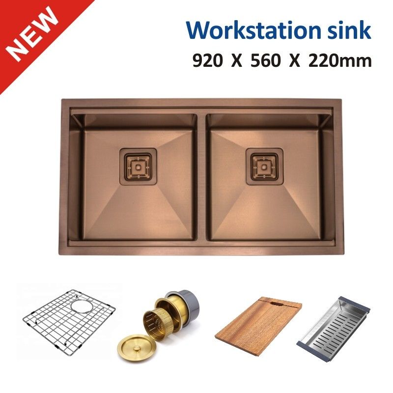 Undermount Stainless Steel Work Station Sink , Copper 36 Double Bowl Farmhouse Sink